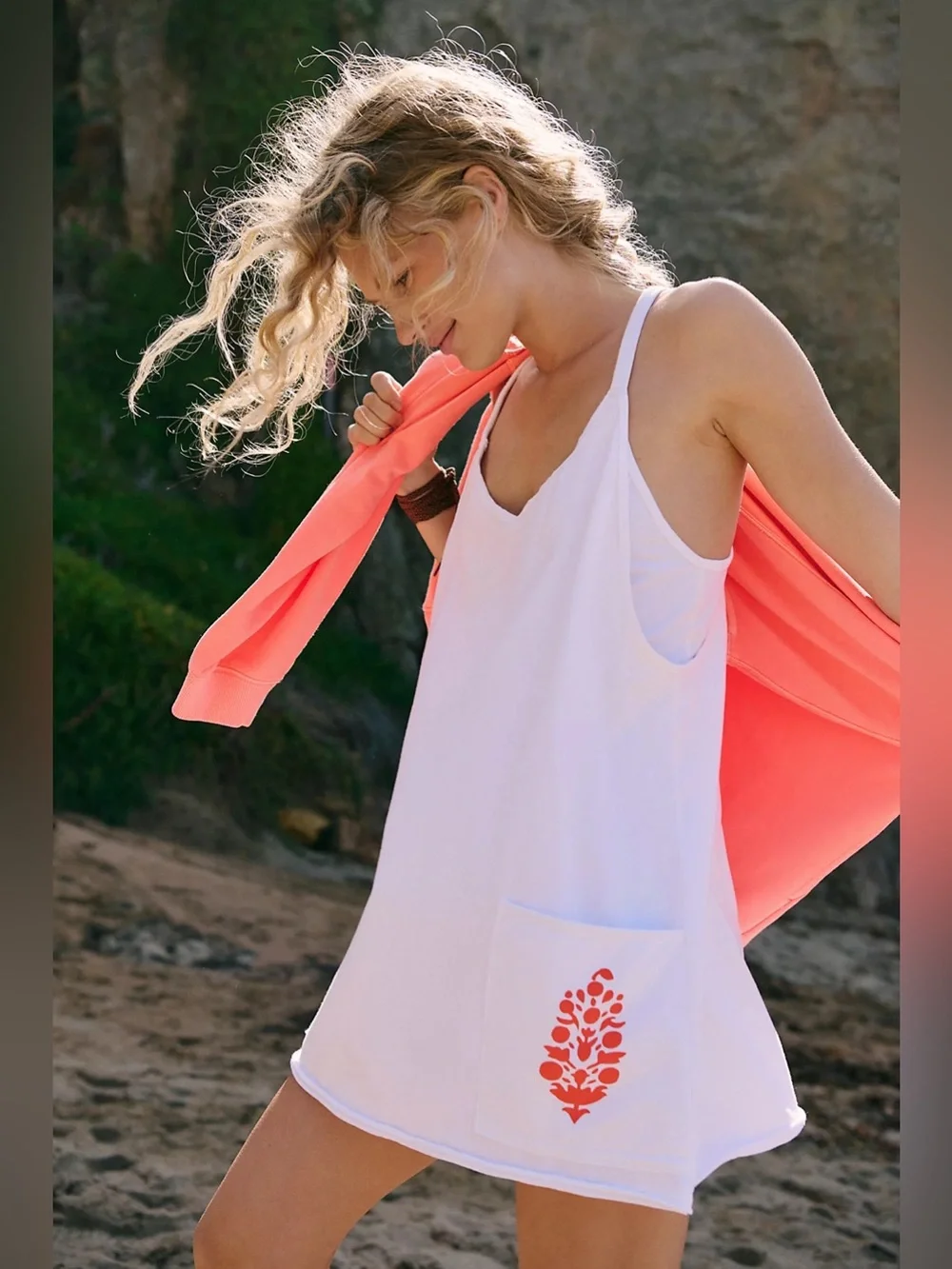 Free People Hot Shot Logo Mini Dress in White / Scarlet Buti M